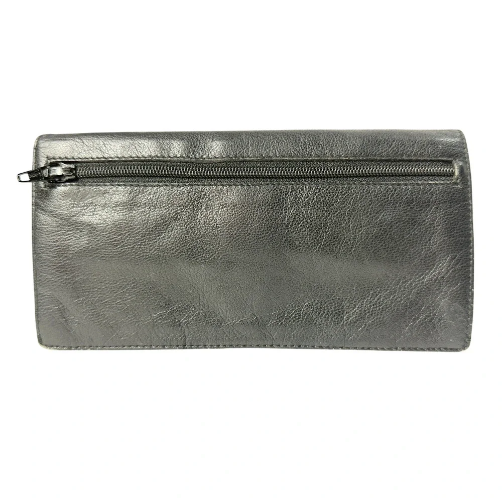 Vintage DIOR Wallet Women Blk Leather Clutch CD Logo Envelope‎ Bag RARE 80s
